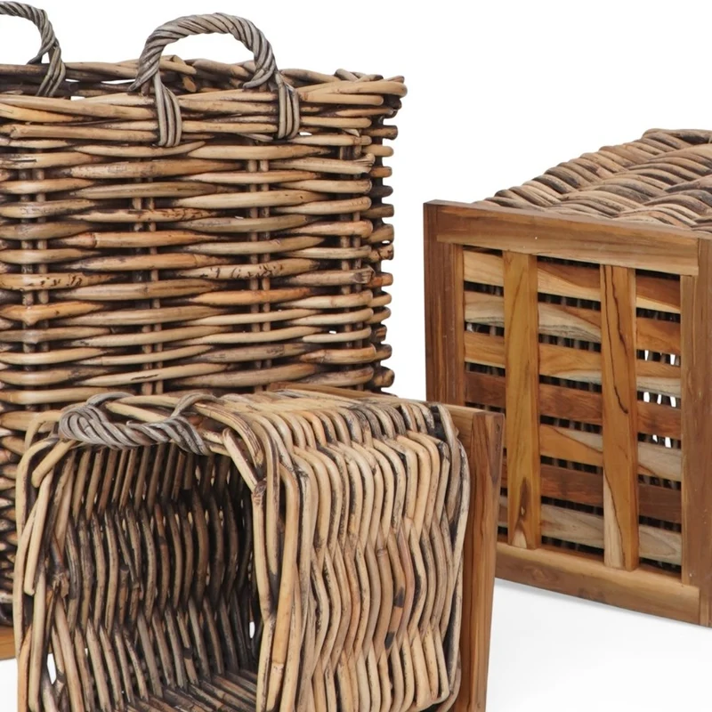 Dickes CL Rattan Korb CESTINO braun ca.50cm Teakbodenplatte
