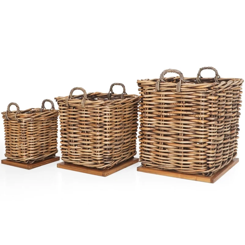 Dickes CL Rattan Korb CESTINO braun ca.85cm Teakbodenplatte