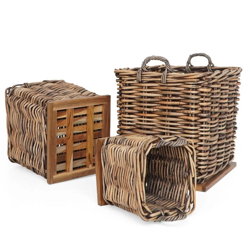 Dickes CL Rattan Korb CESTINO braun ca.85cm Teakbodenplatte