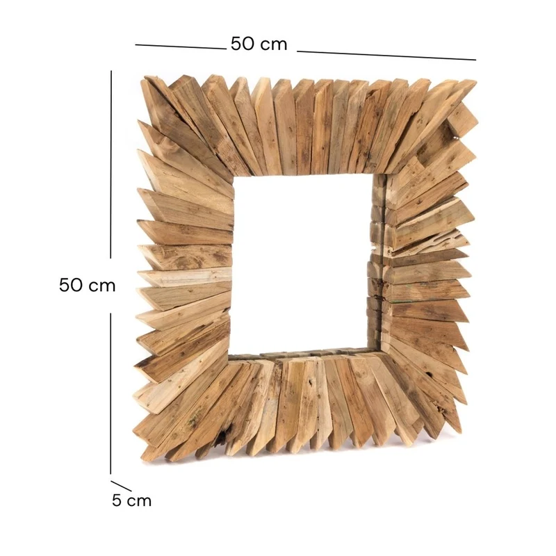 HOLZ WANDSPIEGEL "SPIKES" | 50x50cm, Massivholz | Natur Holzspiegel