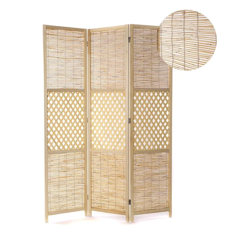 RAUMTEILER "AMBIENTE" | 3-teilig, Bambus, Schilf | Natur Paravent | Farbe: natur