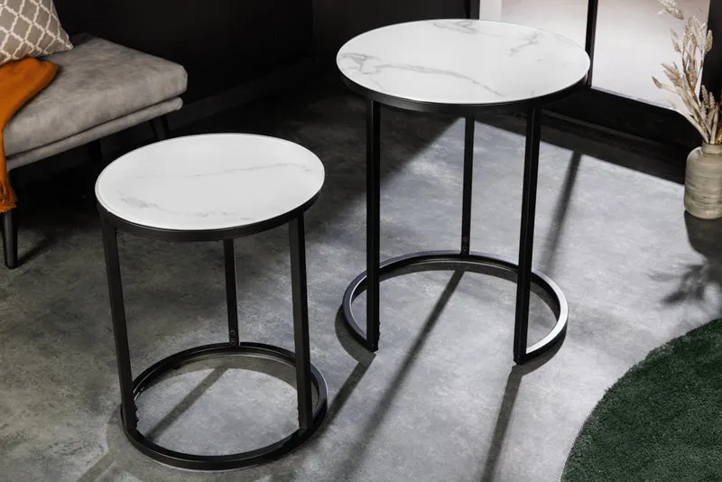 Elegantes Beistelltisch 2er Set MARMO 50cm Marmor-Dekor