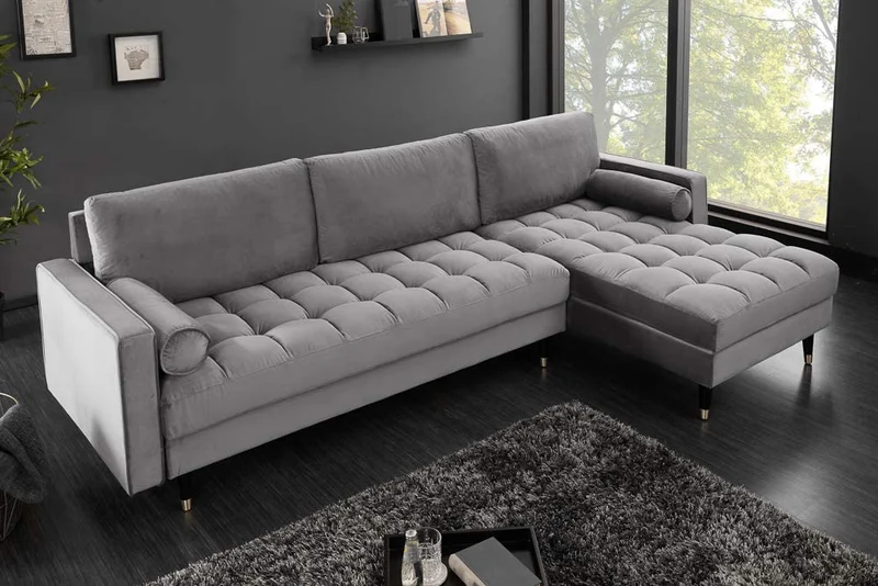Ecksofa 260cm Ottomane beidseitig COMFORT grau Samt Federkern