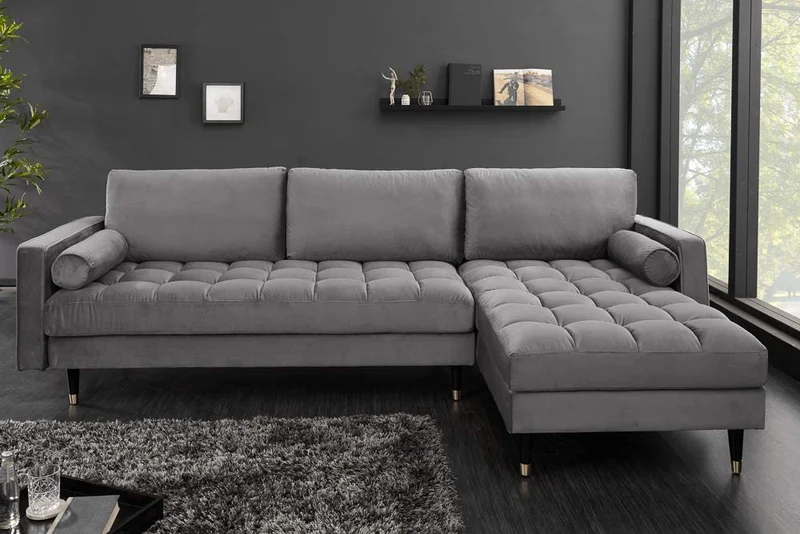 Ecksofa 260cm Ottomane beidseitig COMFORT grau Samt Federkern