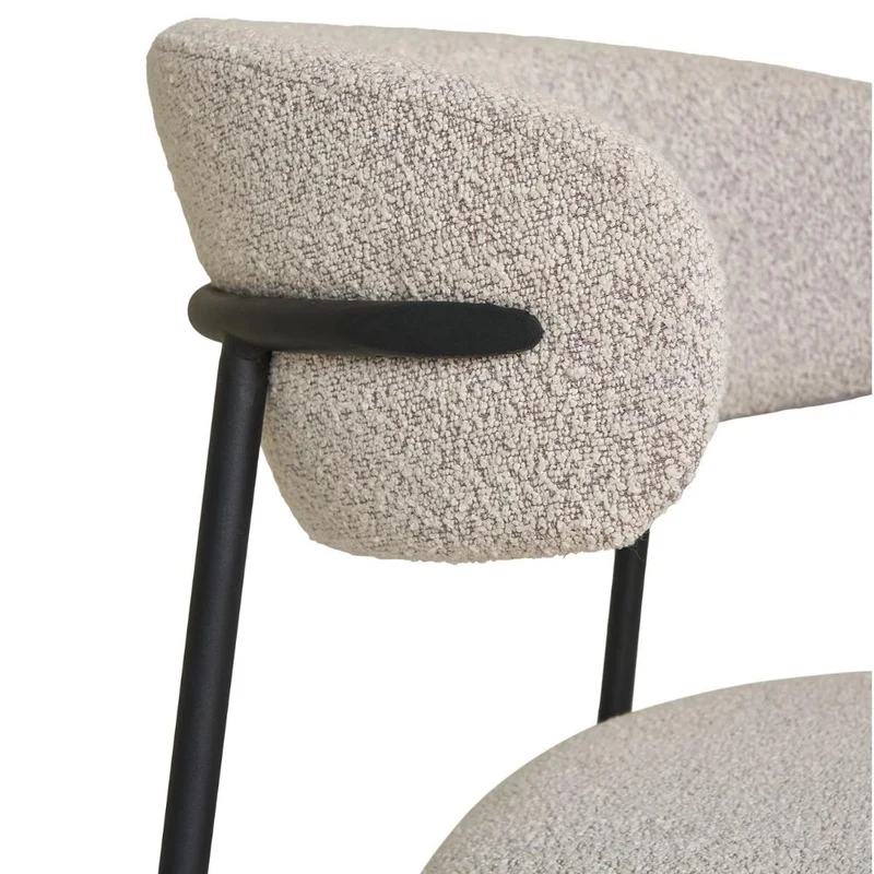 2er Set - Retro Stuhl VOGUE sand Bouclé-Stoff schwarze Beine