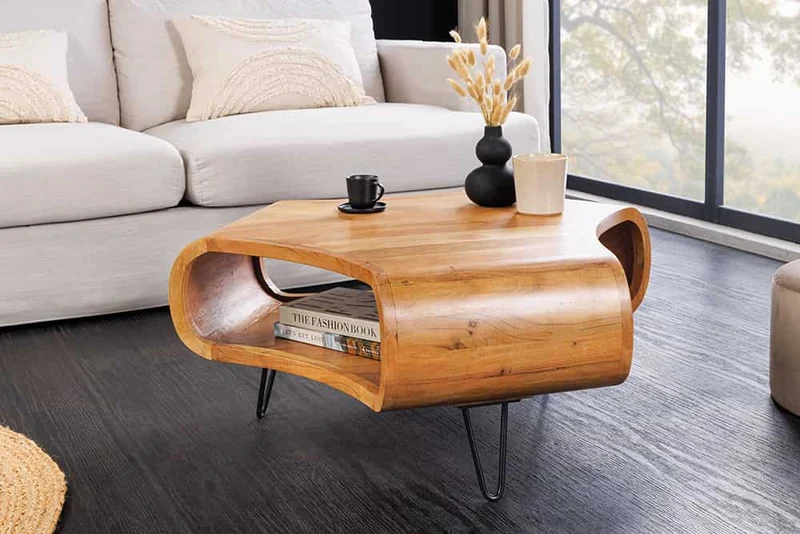 Design Couchtisch LIVE-RANIC 70cm braun Akazienholz mit Stauraum
