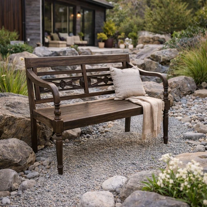 Massive Teakholz Sitzbank CHRISTOS 100cm brown Outdoor Gartenbank