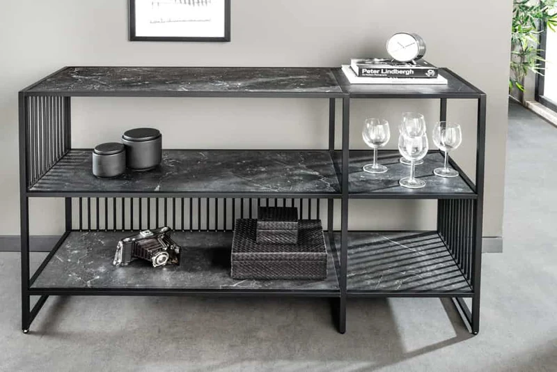 Modernes Regal STRIVE 120cm Marmor-Look Bücherregal Konsole Metall