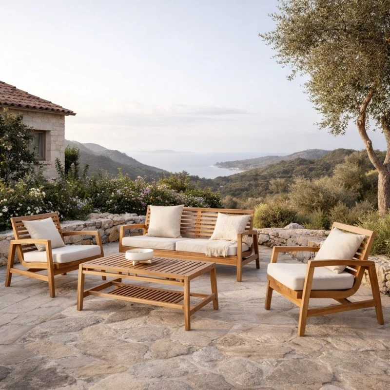 Lounge-Set MALAGA – 4-teilig Teakholz für Garten & Terrasse