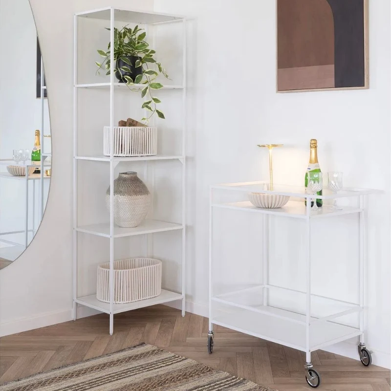 Moderner Barwagen LEVEN 80cm weiss Servierwagen Küchenwagen Rollen