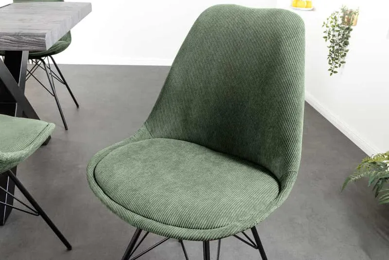 4er Set Design-Klassiker Stuhl NORWAY grün Cord Metallgestell