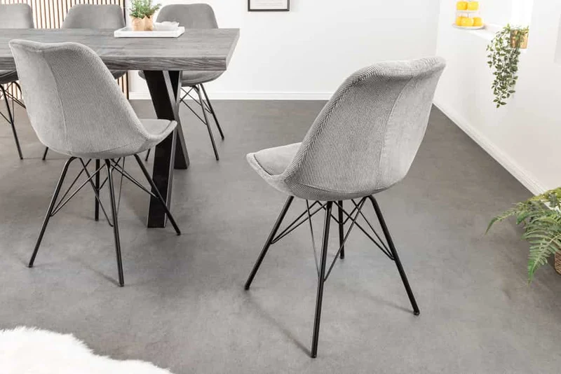 4er Set Design-Klassiker Stuhl NORWAY grau Cord Metallgestell