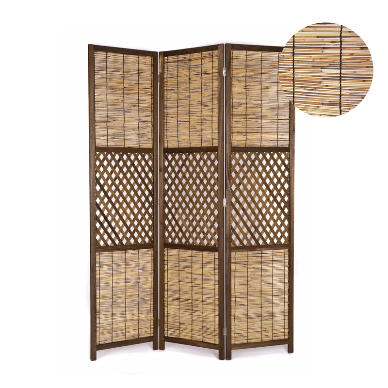 RAUMTEILER "AMBIENTE" | 3-teilig, Bambus, Schilf | Natur Paravent | Farbe: braun
