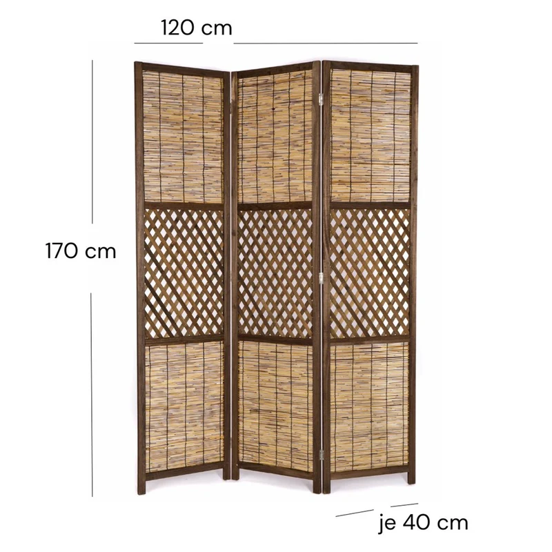 RAUMTEILER "AMBIENTE" | 3-teilig, Bambus, Schilf | Natur Paravent | Farbe: braun