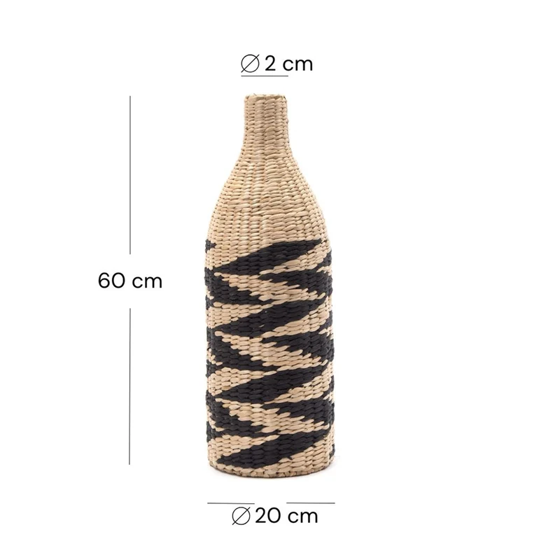 DEKO VASE "RAYA" | 60 cm, natur, schwarz | Stroh Vase, Bodenvase