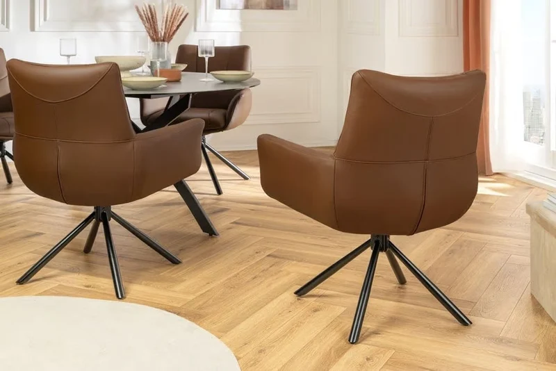 Drehbarer 360° Echtleder Stuhl SIGN cognac Federkern mit Armlehne