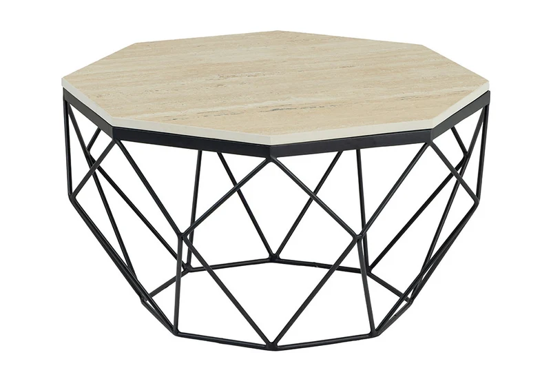 Exklusiver Couchtisch BIJOUX ca.70cm beige Travertin schwarz Metall