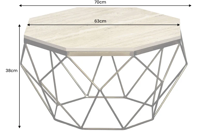 Exklusiver Couchtisch BIJOUX ca.70cm beige Travertin schwarz Metall