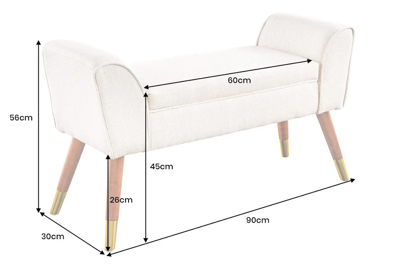 Elegante Sitzbank CAROLIN 90cm anthrazit Bouclé Armlehnen