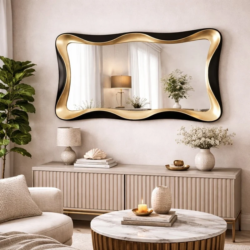 Moderner Wandspiegel WONDER 120cm gold-schwarz variabel aufhängbar
