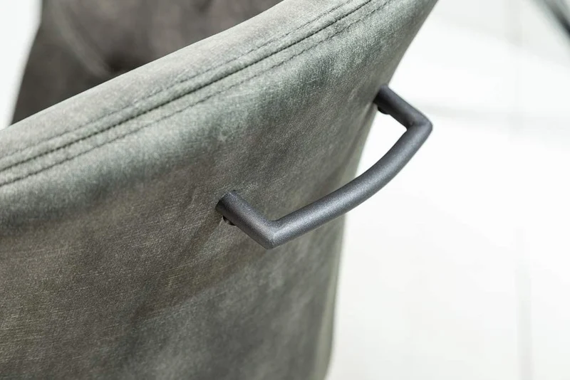 Eleganter Drehstuhl FREEDOM Samt grau-grün Retrostil Armlehnen