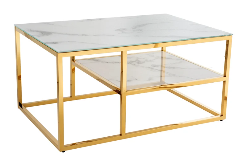 Design Couchtisch MARMO 90x60cm weiss gold Marmor-Dekor