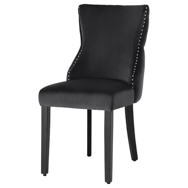 Edler Stuhl LEON Samt schwarz Löwenkopf Nieten Chesterfield