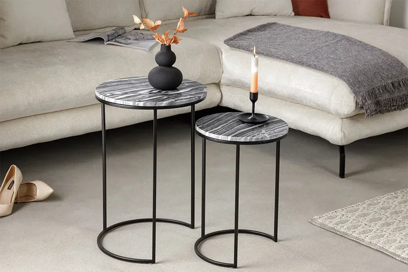 Elegantes Beistelltisch 2er Set MARMO 55cm Marmor-Dekor