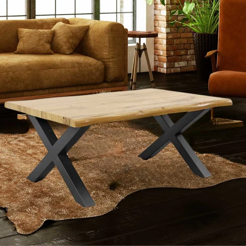 Wildeiche-Design Couchtisch OAKLAND 90cm Metallgestell Baumkante