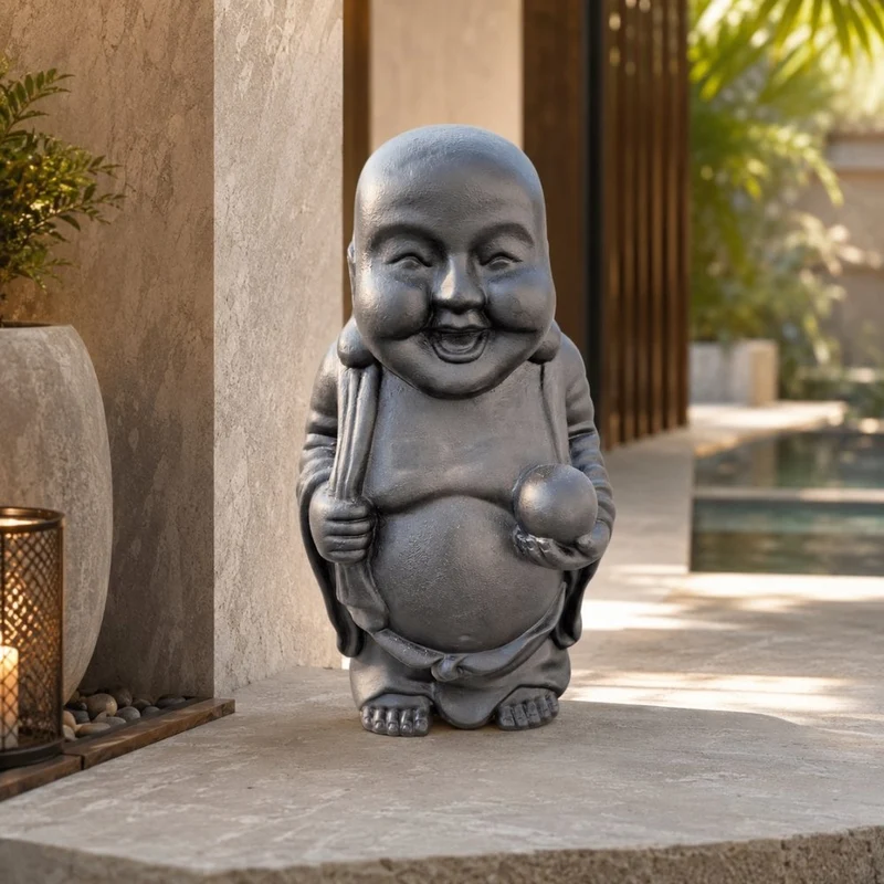 Dekorative Figur LUCKY BUDDHA 70cm antik-schwarz Garten Indoor