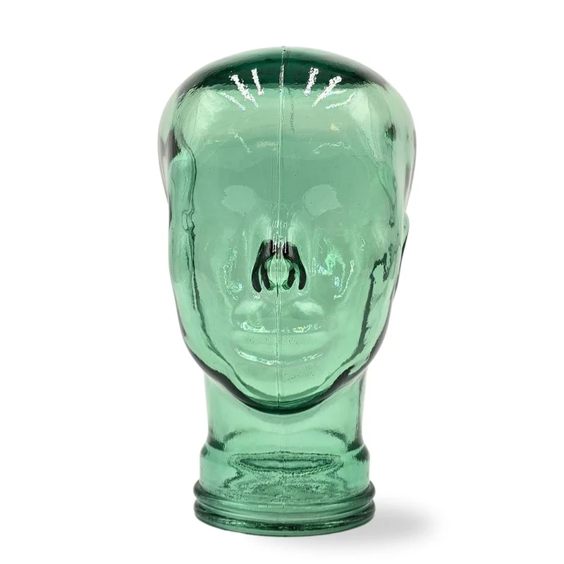 Glas KOPFHÖRERSTÄNDER transparent + satin | 29cm Glaskopf Skulptur | Farbe: T03 grün