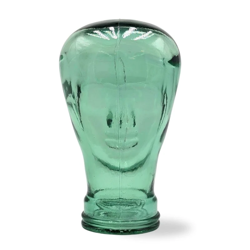 Glas KOPFHÖRERSTÄNDER transparent + satin | 29cm Glaskopf Skulptur | Farbe: T03 grün