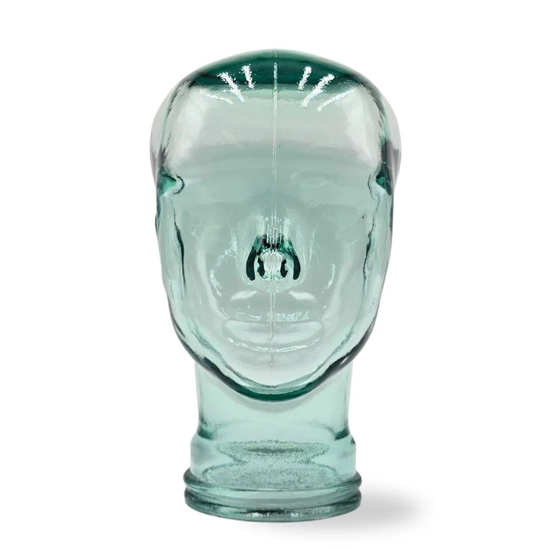 Glas KOPFHÖRERSTÄNDER transparent + satin | 29cm Glaskopf Skulptur | Farbe: T01 klar
