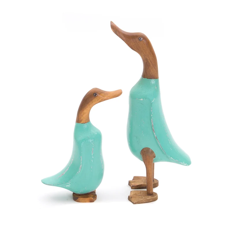HOLZ ENTE "DUCK" | Mahagoni & Teakholz, 2-teilig | Deko Figur | Farbe: türkis