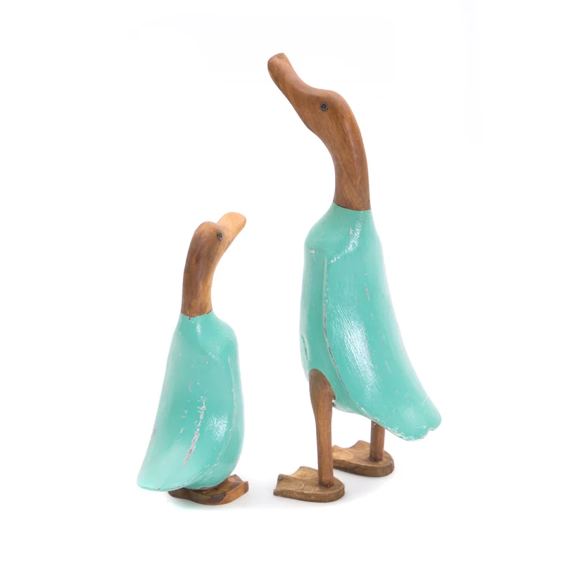 HOLZ ENTE "DUCK" | Mahagoni & Teakholz, 2-teilig | Deko Figur | Farbe: türkis