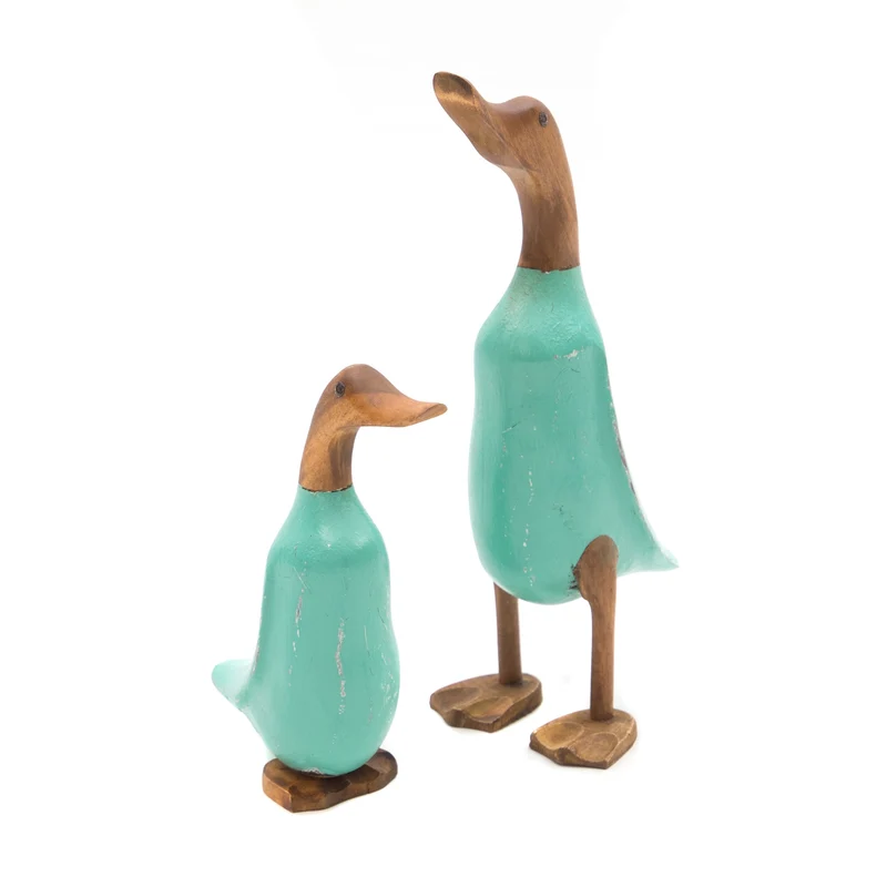 HOLZ ENTE "DUCK" | Mahagoni & Teakholz, 2-teilig | Deko Figur | Farbe: türkis