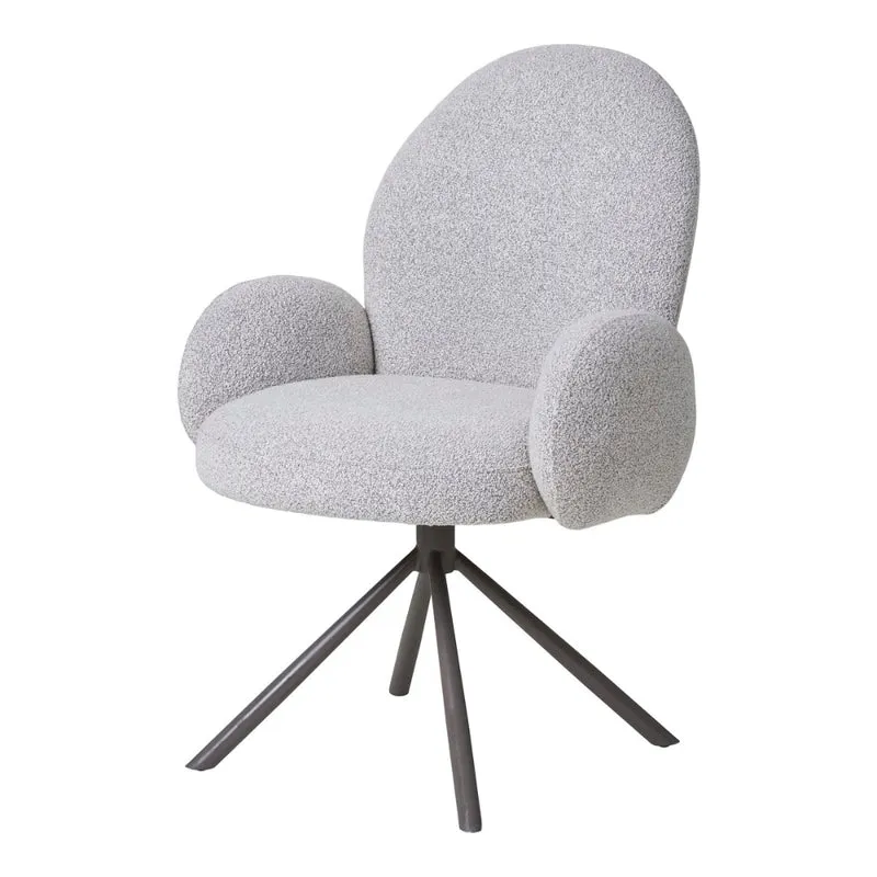 Retro Drehstuhl SOPHIE sand Bouclé grau Metallgestell Auto-Return