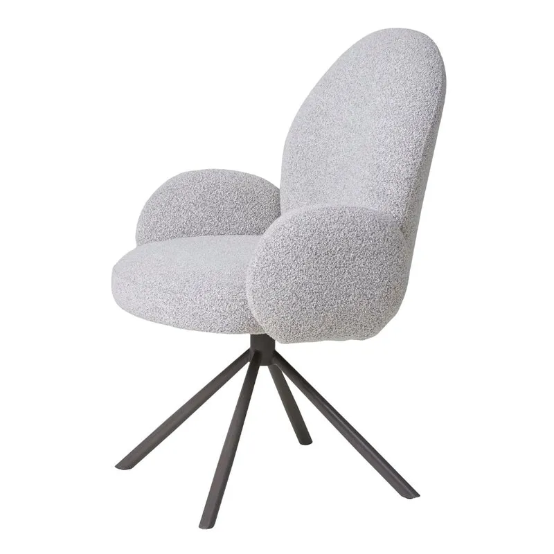 Retro Drehstuhl SOPHIE sand Bouclé grau Metallgestell Auto-Return
