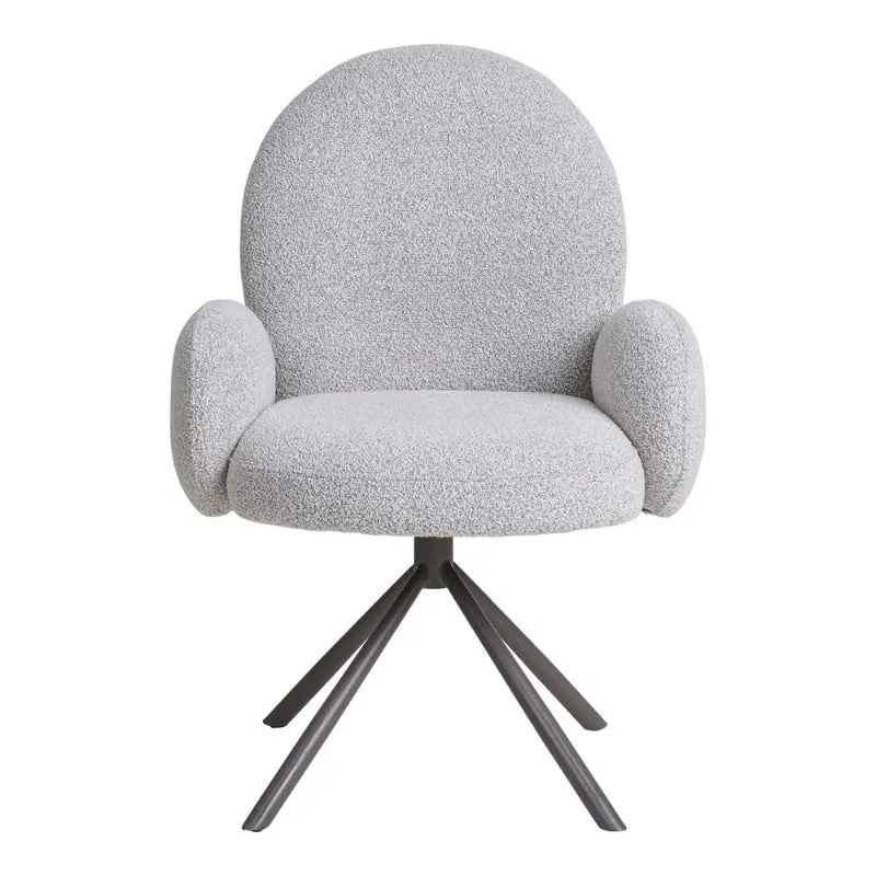 Retro Drehstuhl SOPHIE sand Bouclé grau Metallgestell Auto-Return