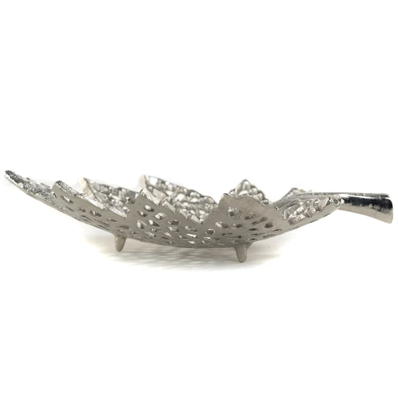 BLATT SCHALE "LEAF" | 2 Größen, Metall | Dekoschale silber | Muster: klein