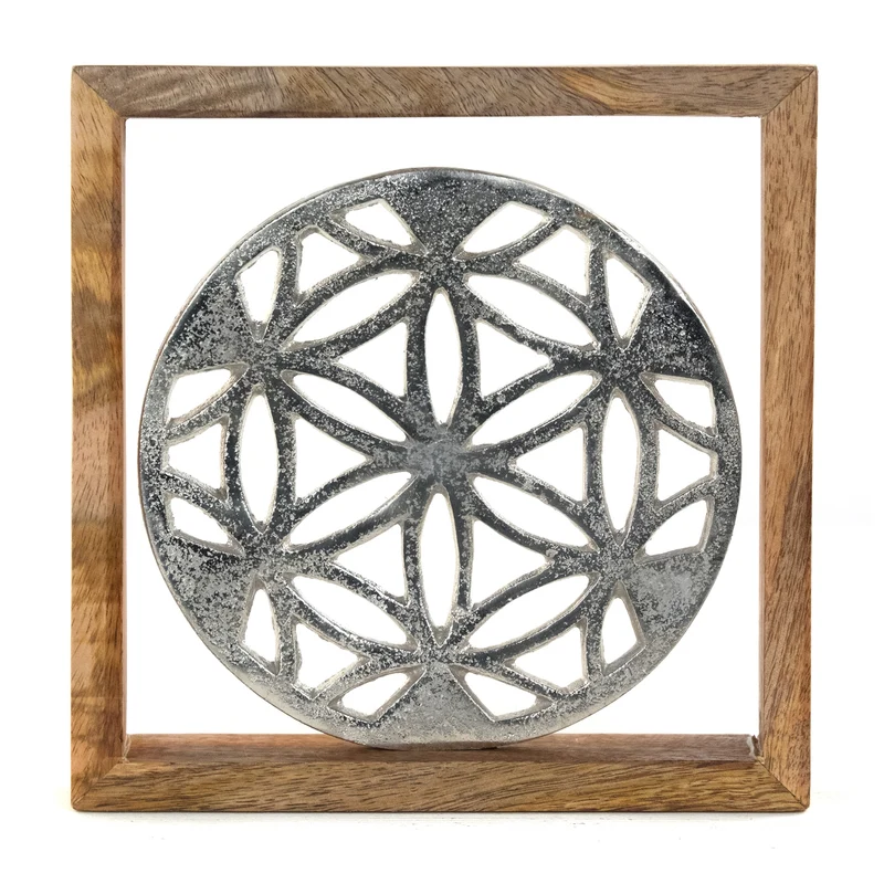 METALL WANDBILD | 20 cm, Metall, Mangoholz | Wanddeko | Muster: Mandala
