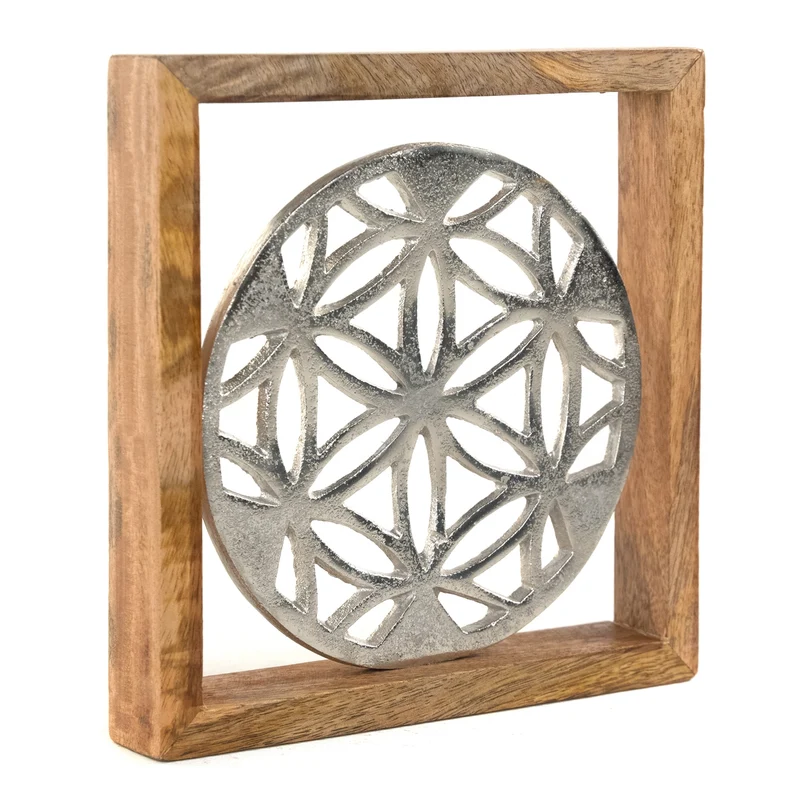 METALL WANDBILD | 20 cm, Metall, Mangoholz | Wanddeko | Muster: Mandala