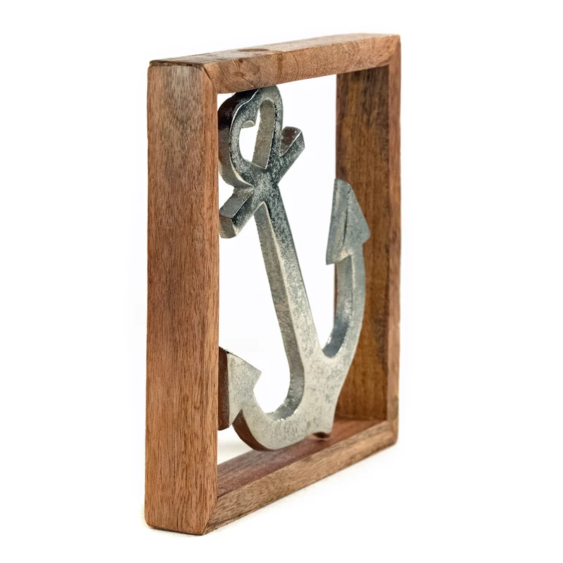 METALL WANDBILD | 20 cm, Metall, Mangoholz | Wanddeko | Muster: Anker