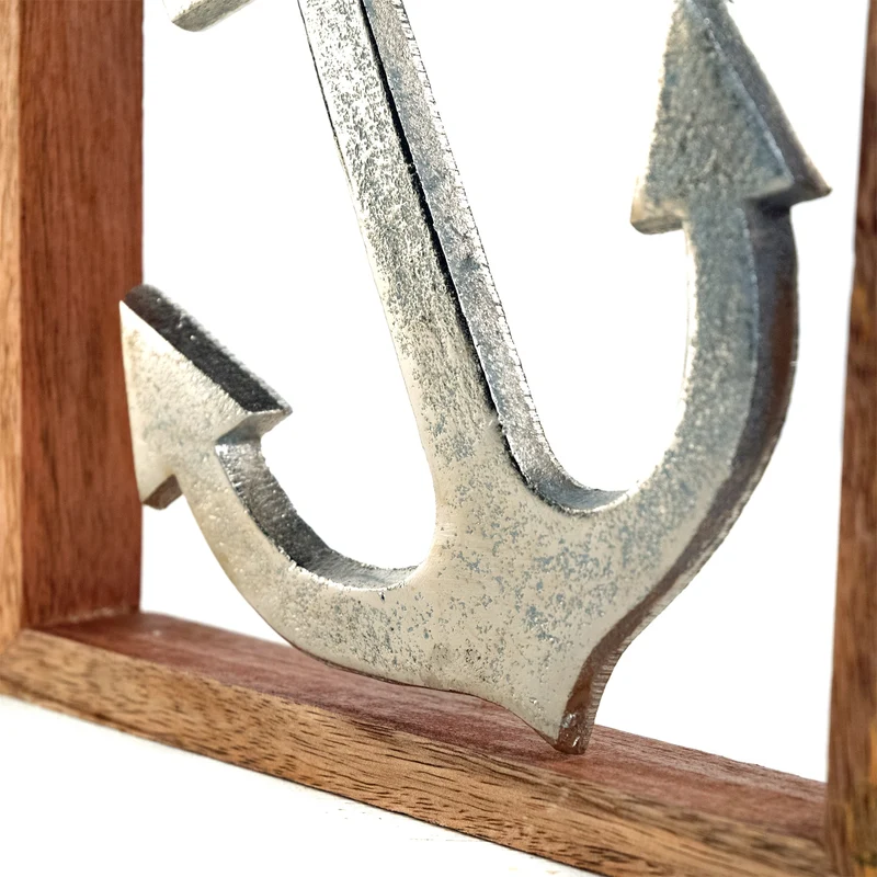 METALL WANDBILD | 20 cm, Metall, Mangoholz | Wanddeko | Muster: Anker