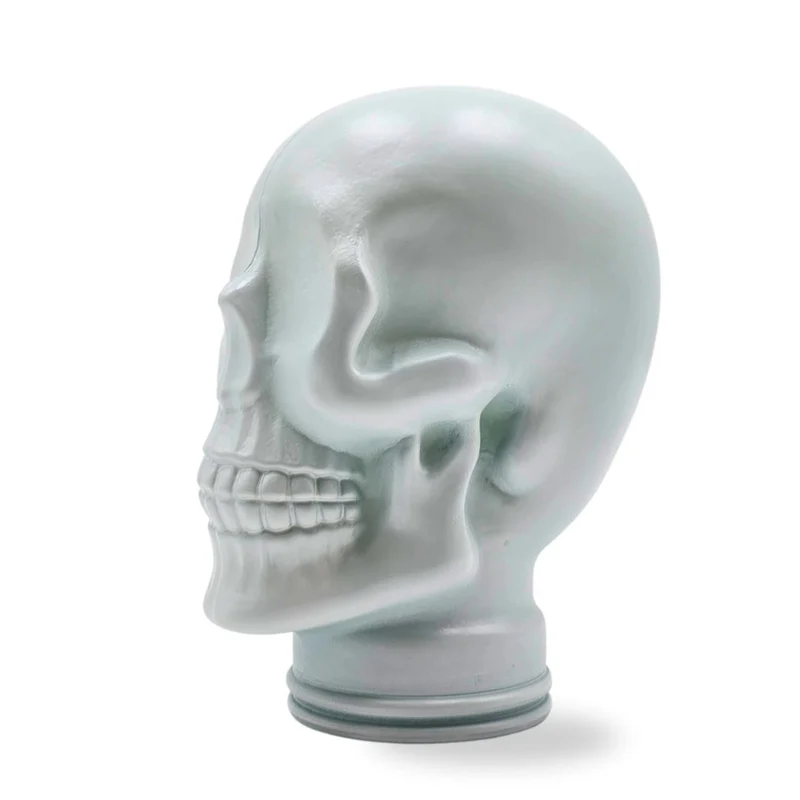 Glas KOPFHÖRERSTÄNDER TOTENKOPF| 26cm Glaskopf Skulptur | Farbe: M02 weiss