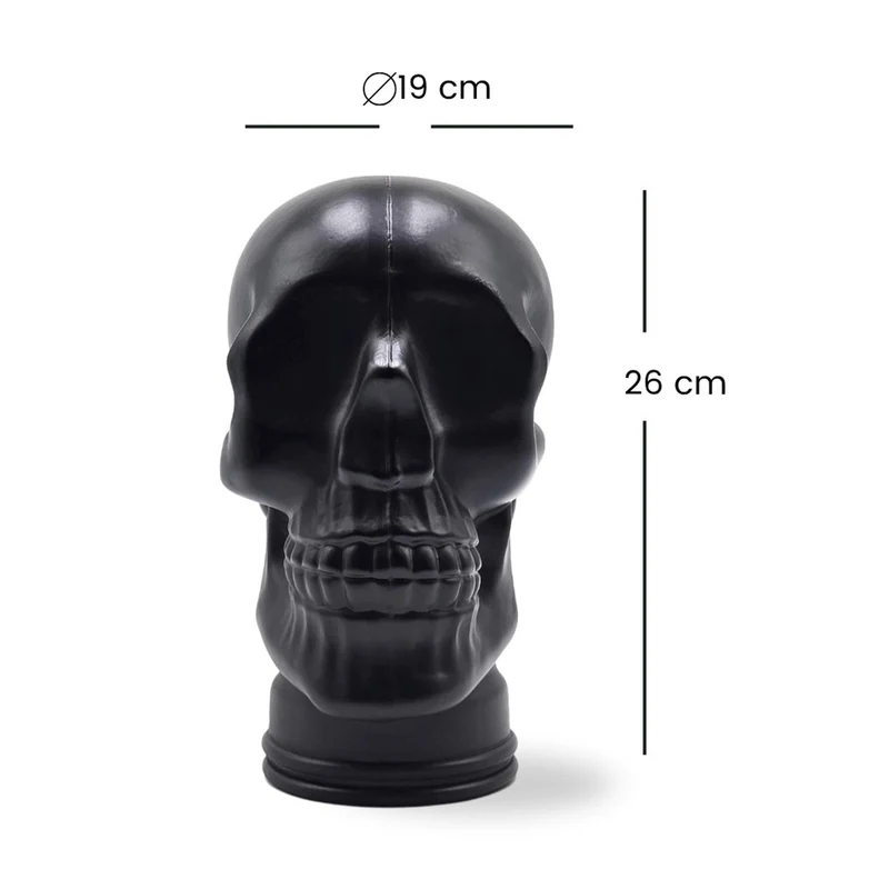 Glas KOPFHÖRERSTÄNDER TOTENKOPF| 26cm Glaskopf Skulptur | Farbe: M01 schwarz
