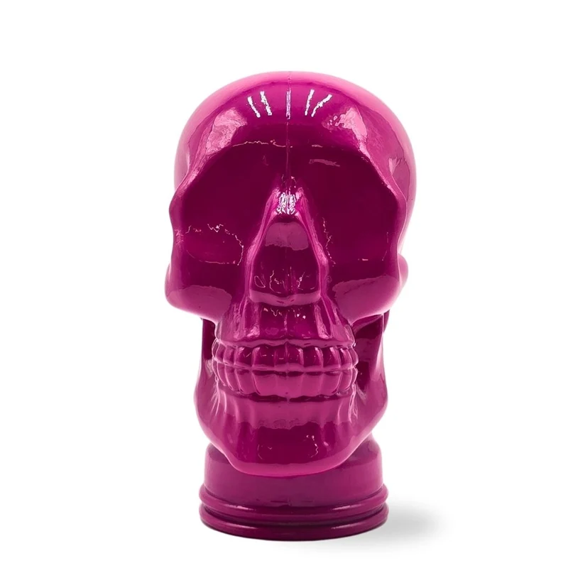 Glas KOPFHÖRERSTÄNDER TOTENKOPF| 26cm Glaskopf Skulptur | Farbe: OP2 pink