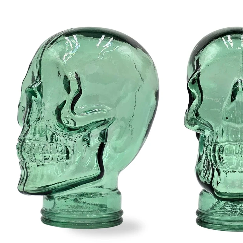Glas KOPFHÖRERSTÄNDER TOTENKOPF| 26cm Glaskopf Skulptur | Farbe: T03 grün