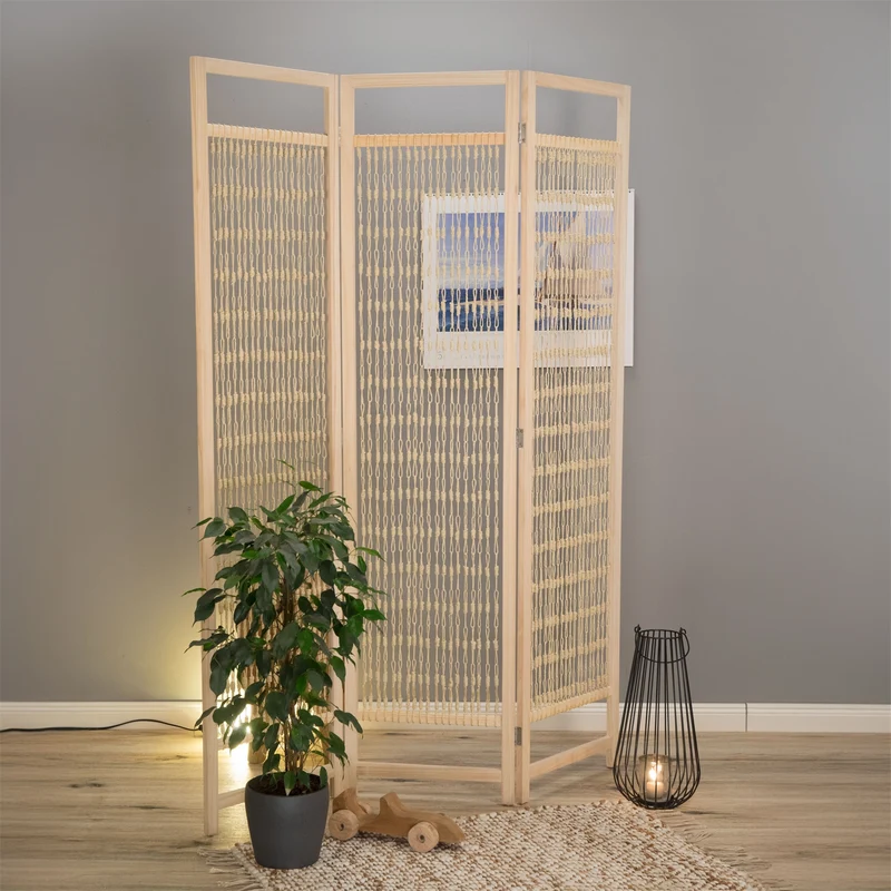 RAUMTEILER "COSMO" | Holz, Geknüpftes Garn, 166cm | Paravent | Farbe: natur