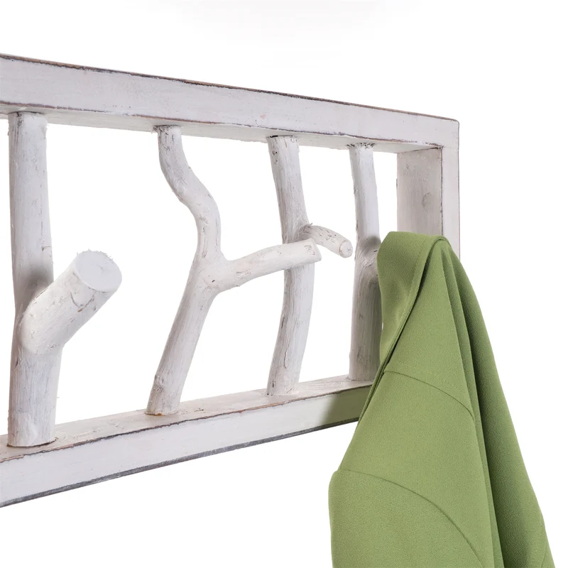 GARDEROBENLEISTE LIMB | 45x23cm(BxH) Treibholz Wandgarderobe mit Ästen | Farbe: 06 weiß-landhaus